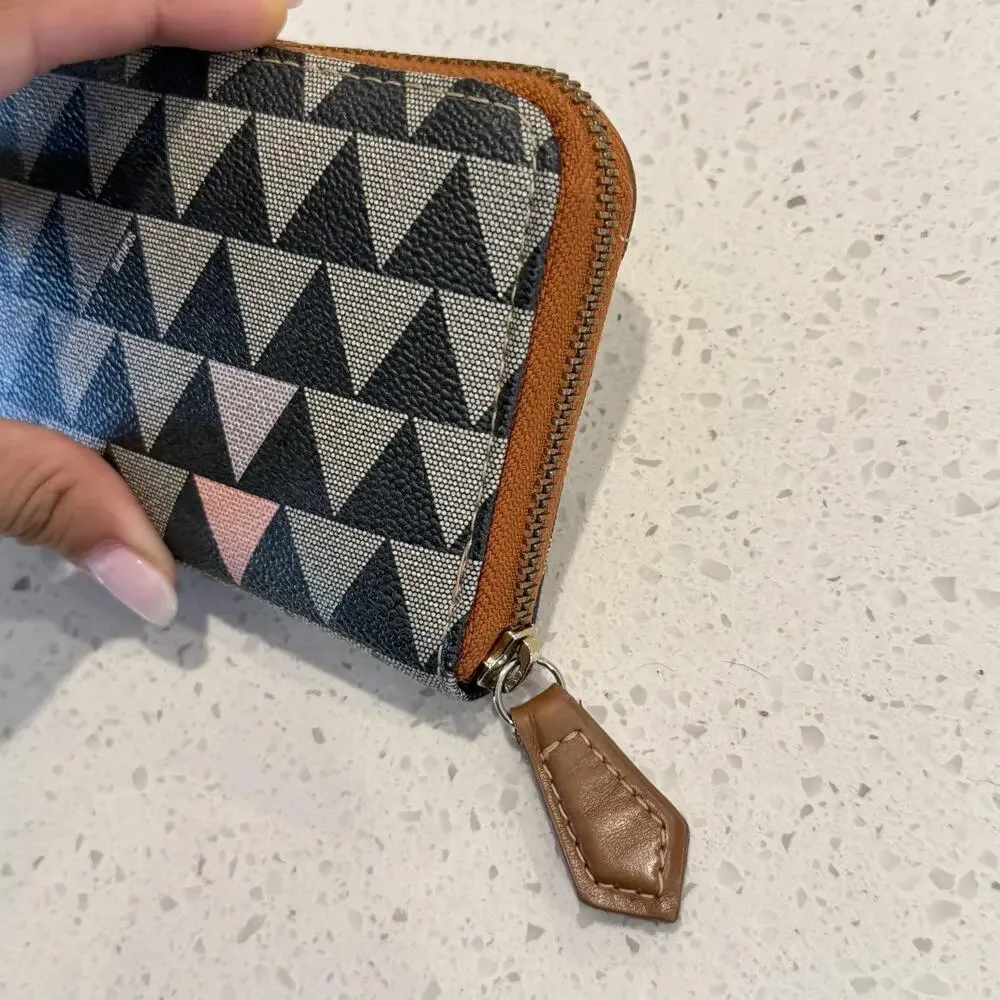 Schutz Wallet Womens Premium Triangle Geometric Zip Around Faux Leather Boho